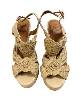 Lucky Brand Beige Crochet Wedge Sandals
